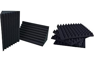 KEYHELM Pannelli Fonoassorbenti - Pacco 10 Piramidali 50x50x6 D30 + 4 Basstraps Scanalati 25x25x50 D30 (2,75 mq)