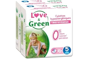Love & Green - Pack de 18 Culottes Hypoallergéniques - Taille 5 (12-18 kg) - Lot de 2