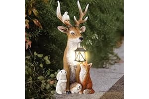 ‎FUFRE FUFRE Hirsch Deko Mit LED Laterne, Gartenfiguren Für Draußen Wetterfest, Geburtstagsgeschenk Für Frauen, Gartenfiguren & Gartenstatuen, Für Osterdeko,Haus, Garten, Balkon