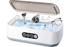 RWSRW Limpiador Ultrasonidos Profesional 650 ml 49 kHz 3 Configuraciones de Tiempo Limpieza Profunda de 360° Tanque de Acero Inoxidable para Gafas, Joyas Dentaduras Postizas Relojes Cabezal de Afeitado