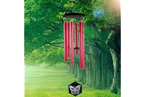 FONMY Wind Chimes Outdoor w/Butterfly Sign Memorial Windchimes Great Wind Chime Gifts Soothing Melodic Tones & Bamboo/Aluminum Chime for Garden Home or Yard-31 Length Red Chimes Hanging Decor.