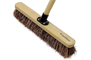 NOVOSTYL 18” Stiff Broom Outdoor Heavy Duty with Wooden Handle Natural Bassine Hard Bristle Yard Brush Factory Warehouse Floors Commercial and Industrial Broom Strong Wooden Brush (Pack of 1)