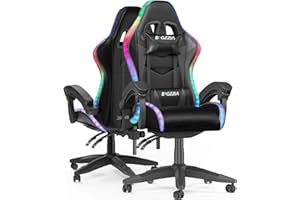 bigzzia Gaming Chair with RGB Computer Chair with Light Reclining PU Leather Video Game Chair with Headrest Adjustable Lumbar Support (With RGB led, Black)