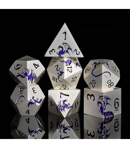 ZHOORQI Set Di 7 Dadi In Metallo Per D&D – Angeli E Demoni, Cavi, Con Custodia – Colore TS-Blue - 3