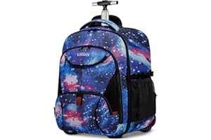 LIGSAN Galaxy Backpack with Wheels for Teens, 17inch Wheeled Backpack for School Trolley Bag Rucksack on Wheels Waterproof College Large Laptop Bag Durable Travel Carry on Luggage Roller Bookbag