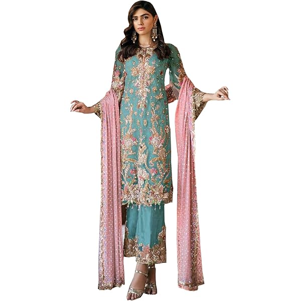 JIVRAJ FASHION Indischer Salwar Kameez Anzug – Georgette-Stoff Mit Stickerei, Inkl. Dupatta, Für Hochzeit & Party