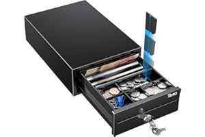 Tera 8" Mini Cash Drawer Register: 208 x 298 x 98 mm 4 Bill 6 Coin Tray with 2 Extra Dividers Auto Open 12V RJ12 Media Slot Point of Sale POS System with 2 Keys Cash Register for Small Business 208