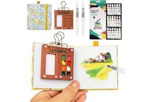 BLSFXROE Mini Watercolour Paint Set Travel Watercolour Set,8 Grids Wood Pocket Artist Palette Kit with Metal Clip,18 Colors for Pocket Artist Watercolour Gift for Painters、Artists and Student(Yellow)