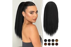 RUWISS Queue de Cheval avec Cordon pour Femmes Noires Extension de Cheveux Yaki Droits Ponytail Queue de Cheval Épais de 40 CM Clip Synthétique Cheveux de Queue de Cheval Noir Naturel