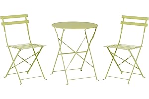 Beliani Salon de Jardin Bistrot Table et 2 Chaises en Acier Vert Citron Pliable Fiori