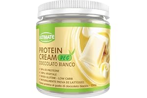 Ultimate Italia - Crema proteica al 30% spalmabile, senza zuccheri - 250g - gusto cioccolato bianco - senza lattosio e glutine - 100% vegetale - poche calorie, con vitamine