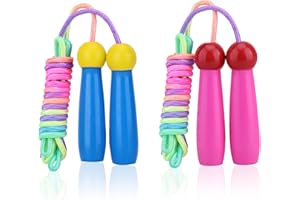 HOMALZ Skipping Rope Kids Adults Skipping Ropes Adjustable Jumping Rope with Wooden Handle and Cotton for Children Girls Boys Skip Ropes for Exercise Workout School Game Outdoor, 2 Pack (Pink & Blue)