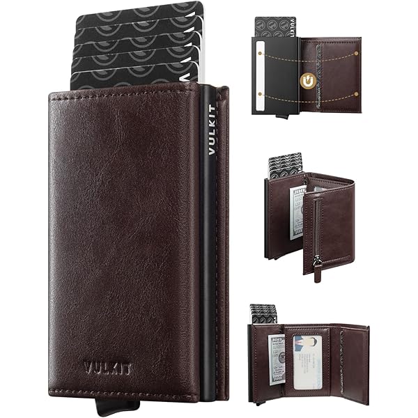 VULKIT Portefeuille Compact En Cuir Pour Homme Avec Blocage