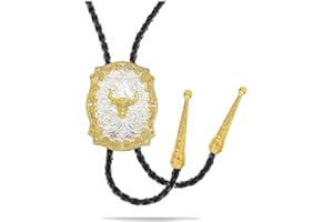 Yjfeshion Western Bolo Tie Longhorn Skull Bullhead Cowboy Bola tie Prayer Cross Necktie Handmade Leather Bolo Tie for Men