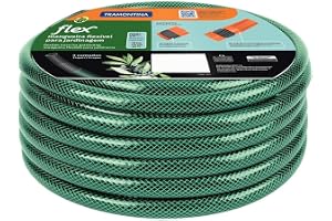 Tramontina 10m Flex Garden Hose in Green with 3-Layers PVC Fiber and Braided Polyester Cord with Thread Connectors and Sprayer