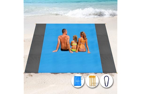 Henrycares Tapis de Plage 300 x 275cm Anti Sable, Couverture de Plage Large Imperméable Compact Natte de Plage pour Plage, Camping, Picnic, Voyage (Bleu)