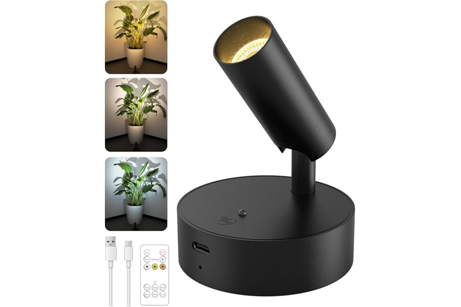 GOODEA Battery Operated Spot Light Indoor with Remote 3000mAh,3 CCT Dimmable Rechargeable Picture Light for Wall,Tree Spotlight Indoor,Uplighting Stick on Wall for Plant Artwork