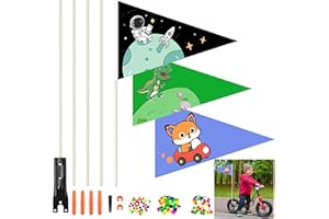 BOBISHE 3 Pezzi Bambini Bandiera per Bicicletta di Sicurezza, 150 cm Bandierine per Bicicletta per Ciclismo con 108pcs Colorate Perline per Raggi per Bicicletta,Gagliardetto per Bicicletta per Bambini Adulti