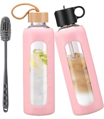 VASANA Borraccia In Vetro Da 420ml Con Tappo In Acciaio Inox E Custodia In Nylon Colorata – Ideale Per Succhi E Bevande Calde/Fredde - 2