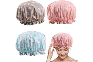 GIEEU 3-pak regulowanych czepków prysznicowych, dwuwarstwowy czepek prysznicowy dla kobiet, wodoodporny czepek kąpielowy pod prysznic, wielokrotnego użytku czepek do włosów na długie grube włosy