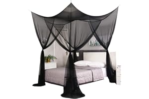 Mengersi Bed Canopy Curtains - Full Queen King Size Bed Mosquito Net for Indoor Outdoor, Black Gothic Halloween Decoration