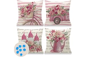 Cirzone Outdoor Kissen Dekorative Wasserfest 4 er Frühling Kissenbezug 45 x 45 cm Gartenkissen Wetterfest Atmungsaktiv GNOME Rosa LKW Kissenbezug Werden für Heim Sofak Garten
