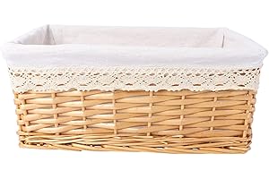 OUNONA Cesta de mimbre rectangular multiusos con forro extraíble lavable, 40 x 30 x 16 cm, tamaño L