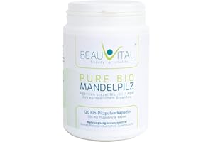 BEAUVITAL Pure Bio Agaricus blazei Kapseln 120 je 500mg Agaricus blazei Murrill (Mandelpilz) Vitalpilz Pulver aus EU-Bio-Landwirtschaft, vegan, ohne künstliche Zusatzstoffe