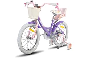 JOYSTAR Bicicleta infantil de unicornio de 18 pulgadas para niñas de 6 a 9 años, con asiento de bicicleta para muñecas y ruedas estabilizadoras y remolcador, violeta claro