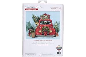 Dimensions 70-08992 Festive Ride - Kit de punto de cruz de Navidad, 25,4 x 20,3 cm, 14 unidades azul claro Aida, varios