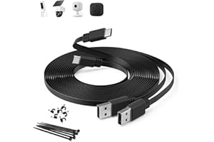 Itramax Płaski Przedłużacz USB C,Zestaw 2 Bardzo Długi Kabel Ładujący USB A na USB C do Kamery Bezpieczeństwa Blink Outdoor 4/Mini 2,Tapo C120,eufy Indoor Cam C210/C220,EZVIZ H6/CP1 Pro/CB2,Czarny