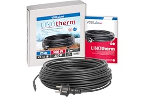 Heizkabel Linotherm 25 Meter lang, besonders hohe Heizleistung, VOSS.eisfrei Frostschutz für Dachrinnen und Wasserleitungen, Frostschutzkabel Rohrbegleitheizung Dachrinnenheizung Heizleitung