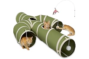 Ownpets Cat Tunnel, Cactus Shape Pet Tunnel with Sturdy Oxford Fabric, Foldable and Resistant to Tearing, Featuring Multiple Exits, Hanging Ball and Teaser Wand, 25CM Diameter, Green