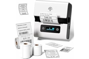 Phomemo M221 drukarka etykietz 3 rolkami etykiet - Bluetooth termiczna drukarka etykiet, label printer do kodów kreskowych, sprzedaży detalicznej, zdjęć, odzieży, do systemów PC Android i iOS,biała