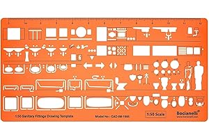 BOCIANELLI 1:50 échelle Trace Gabarit D'architecte Symboles de Plan d'étage Installation Sanitaire - Disposition des Meubles Mobilier Décoration d'intérieurs Dessin Technique Traçage Illustration Architecture Maisons