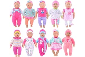 EBUDDY 10 sets Doll Clothes and Accessories Include Tops Pants Headband for 10 inch Baby Dolls, 12 inch New born Baby/alive baby dolls, 14 inch Dolls (No Doll)