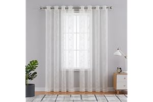 CAROMIO 2er Set Voile Vorhang Sheer Leinenvorhang mit Ösen Transparente Leinen Optik Gardine Ösenschal Wohnzimmer Fensterschal Lichtdurchlässig Dekoschal Schlafzimmer, Beige, 140cmx245cm