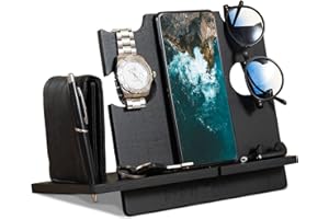 LAC EVERYTHING EVERYWHERE LAC stacja dokująca na telefon komórkowy, prezent urodzinowy dla mężczyzn, drewniana, na łóżko, stolik nocny, organizer, stacja ładująca do zegarków Prezent dla męża, ojca, najlepszego przyjaciela na rocznicę, urodziny, ukończenie szkoły.