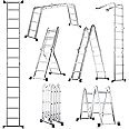 COSTWAY 7-in-1 Folding Ladder, 3.7M/4.6M Multi-Purpose Aluminum Extension Ladder with Safety Locking Hinge, Portable Heavy Duty Scaffolding Platform Combination Ladder, 150kg Weight Capacity (3.7M)