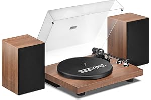 SEEYING Plattenspieler Vinyl Bluetooth Schallplattenspieler mit 36 Watt Externen Lautsprechern, Hi-Fi System, Magnetkassette, USB-Aufnahme und Auto-Stop, Eingebautem Phono-Vorverstärker 33/45 U/min