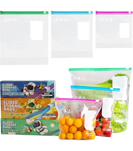 ECOOPTS Sacchetti Per Congelatore 100% Compostabili, Con Chiusura Lampo, Riutilizzabili, 50 Pezzi 28x27 Cm