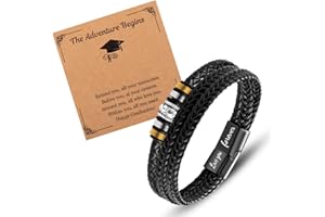 LAXPICOL Gift To My Son/Grandson/Husband mens bracelets,Mens leather bracelet boys bracelets With Stainless Steel Magnetic Clasp,Braided Leather Bracelet Birthday Gift For Men