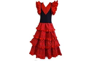 FLAMIFEEL Vestido Flamenco Adulto Rojo/Negro