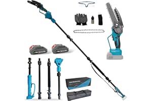 LIROPAU 2-in-1 Cordless Pole Saw & Mini Chainsaw 6 Inch, Cordless Telescopic Chainsaw with Retractable Extension Rod Up to 2.5m, Power Electric Polesaw with 2 x 4.0Ah Batteries for Tree Trimming