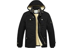 WenVen Chaqueta de Algodón a Prueba de Viento Abrigo con Forro Polar Grueso Chaqueta Estilo Militar Clásica Cazadora con Capucha Cremallera Frontal para Hombre