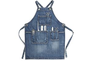 CPTDCL Grembiule unisex in denim blu, per parrucchieri, artigiani, baristi, barbecue, con comode tasche, per uomini e donne