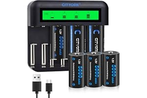 CITYORK 6-Pack 5000mAh Ni-MH C Rechargeable Batteries with 8 Slot Battery Charger for AA/AAA/C/D Battery