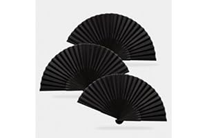 NITAIUN 3 Stück Handheld Faltventilator, Bamboo Ribs Folding Fan, Tuch Stoff Fan,Schwarz Chinesische Folding Fans für Männer und Mädchen, für Tanz, Party, DIY, Haus Dekorationen (3 Stück)