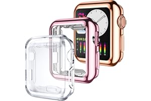 Dirrelo 3 Pack Case Compatible with Apple Watch Series 3/2/1 38mm Screen Protector, Full Cover Protective Case Soft TPU Bumper Cover Compatible with iWatch Series 3/2/1, Clear/Rose Gold/Pink