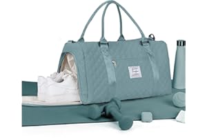 WEPLAN Reisetasche Damen Sporttasche mit Schuhfach Handgepäck Tasche Weekender Bag Schwimmtasche,Wasserdicht Travel Duffle Bag,Overnight Weekend Fitnesstasche Trainingstasche für Reise Gym,Hellblau